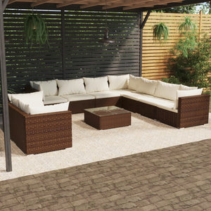 Set Divani da Giardino 10 pz con Cuscini in Polyrattan Marrone 3102506