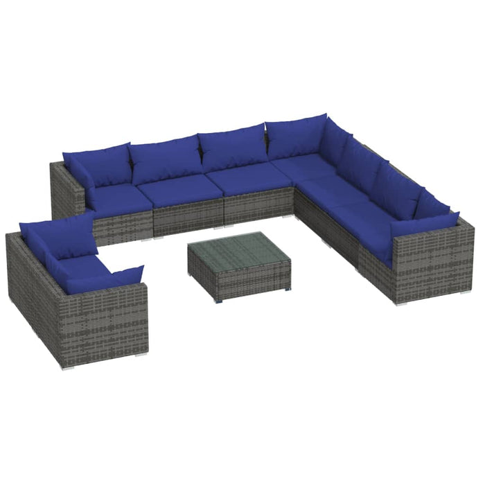 Set Divani da Giardino 10 pz con Cuscini in Polyrattan Grigio cod mxl 44868