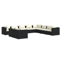 Set Salotto da Giardino 10pz con Cuscini in Polyrattan Nero 3102511