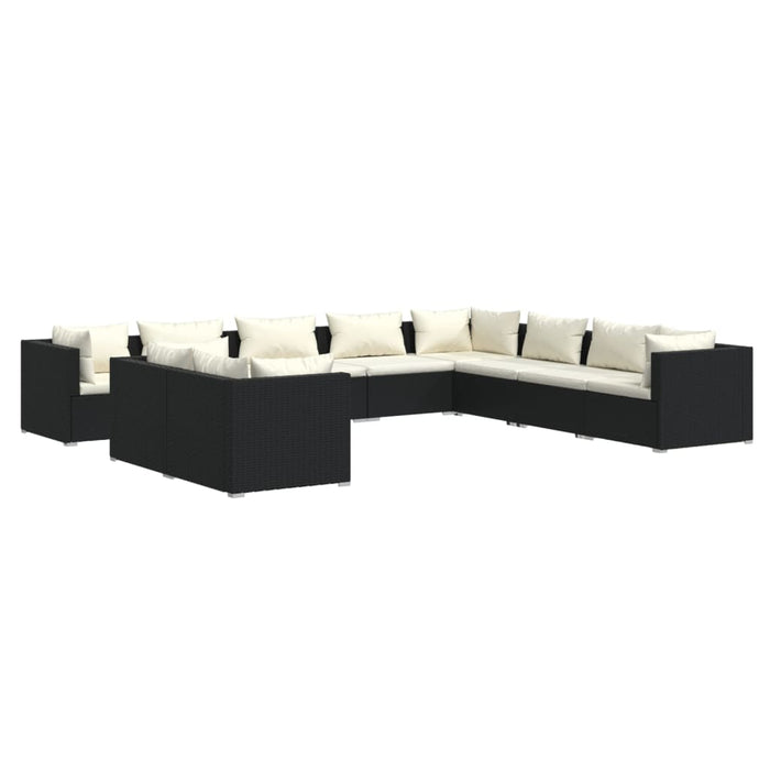 Set Salotto da Giardino 10pz con Cuscini in Polyrattan Nero 3102511