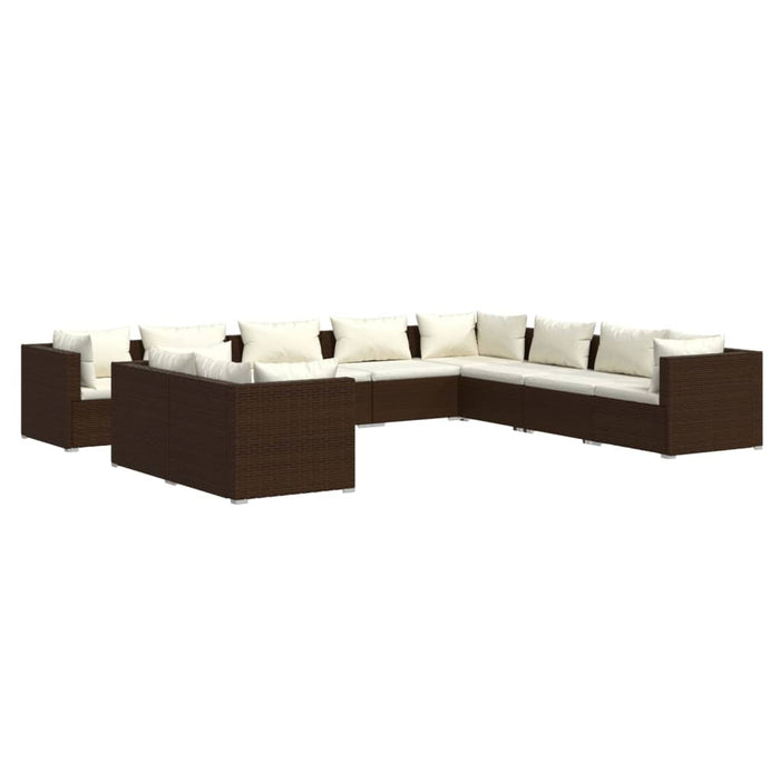 Set Divani da Giardino 10 pz con Cuscini in Polyrattan Marrone 3102514