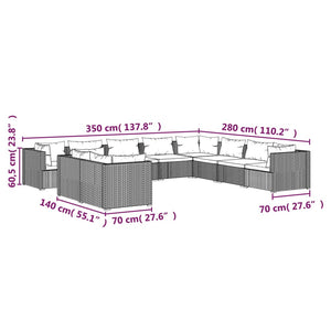 Set Divani da Giardino 10 pz con Cuscini in Polyrattan Marrone 3102514