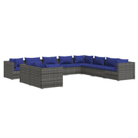 Set Divani da Giardino 10 pz con Cuscini in Polyrattan Grigio 3102518