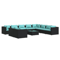 Set Mobili da Giardino 11 pz con Cuscini in Polyrattan Nero 3102521