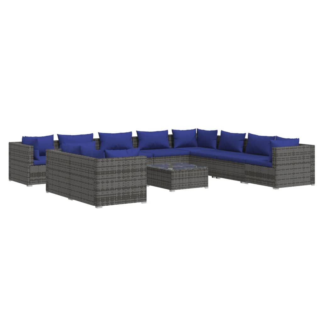 Set Divani da Giardino 11 pz con Cuscini in Polyrattan Grigio 3102526