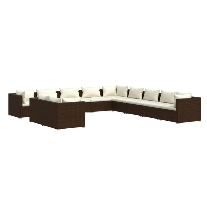 Set Divani da Giardino 11 pz con Cuscini in Polyrattan Marrone 3102530