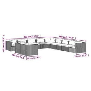 Set Divani da Giardino 11 pz con Cuscini in Polyrattan Marrone 3102530