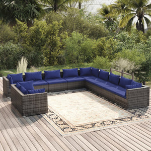 Set Divani da Giardino 11 pz con Cuscini in Polyrattan Grigio cod mxl 44794