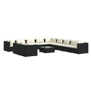 Set Divani da Giardino 12 pz con Cuscini in Polyrattan Nero cod mxl 34880