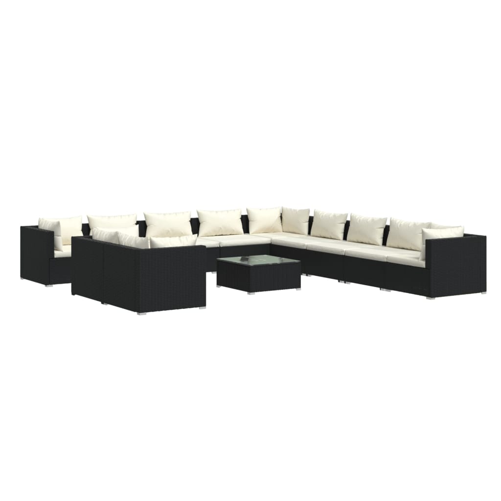 Set Divani da Giardino 12 pz con Cuscini in Polyrattan Nero 3102535