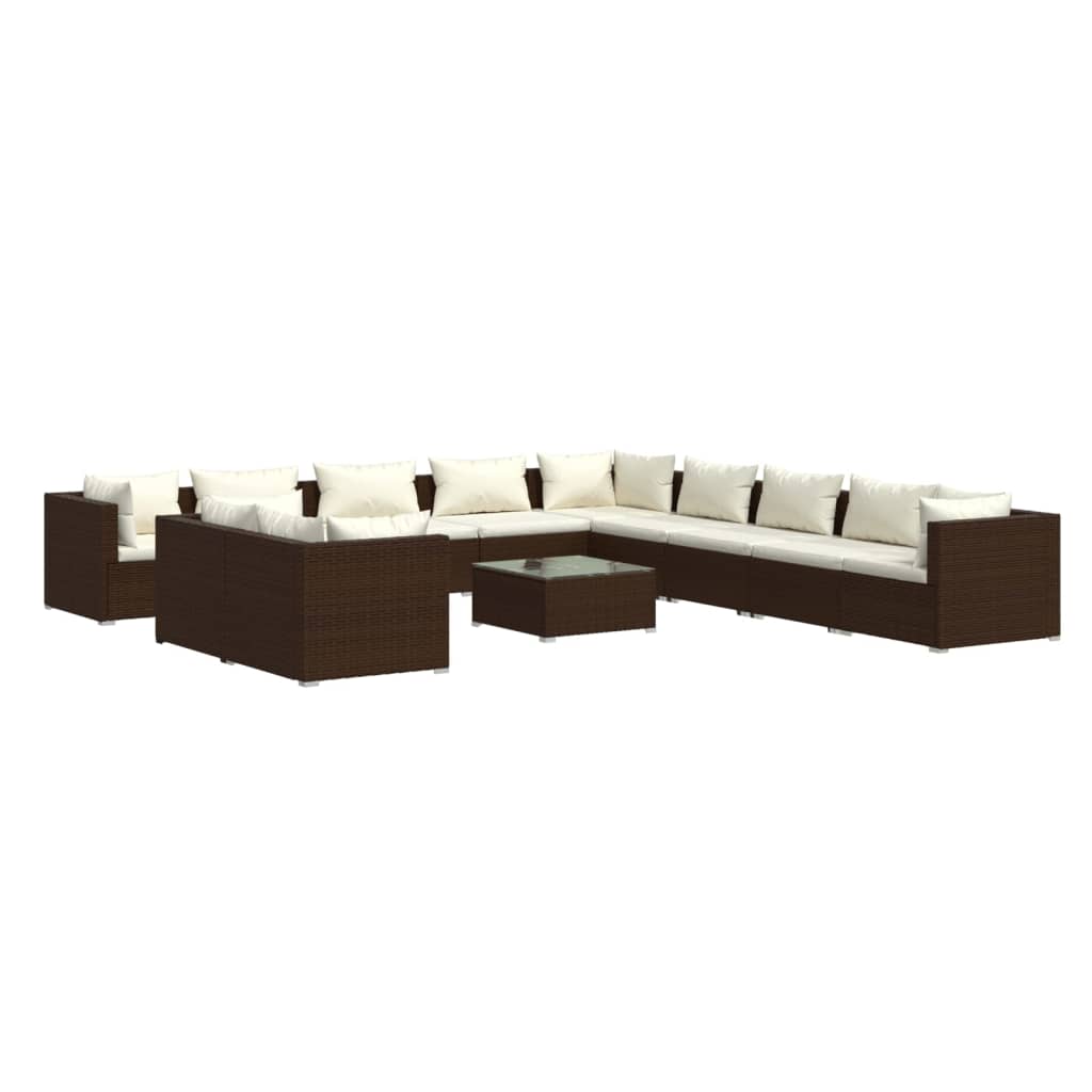 Set Divani da Giardino 12 pz con Cuscini in Polyrattan Marrone 3102538