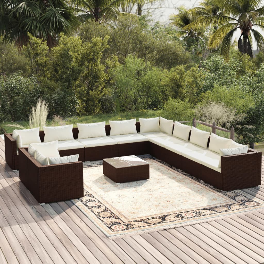 Set Divani da Giardino 12 pz con Cuscini in Polyrattan Marrone 3102538