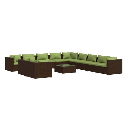 Set Divani da Giardino 12 pz con Cuscini in Polyrattan Marrone 3102540