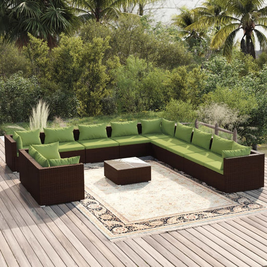 Set Divani da Giardino 12 pz con Cuscini in Polyrattan Marrone 3102540