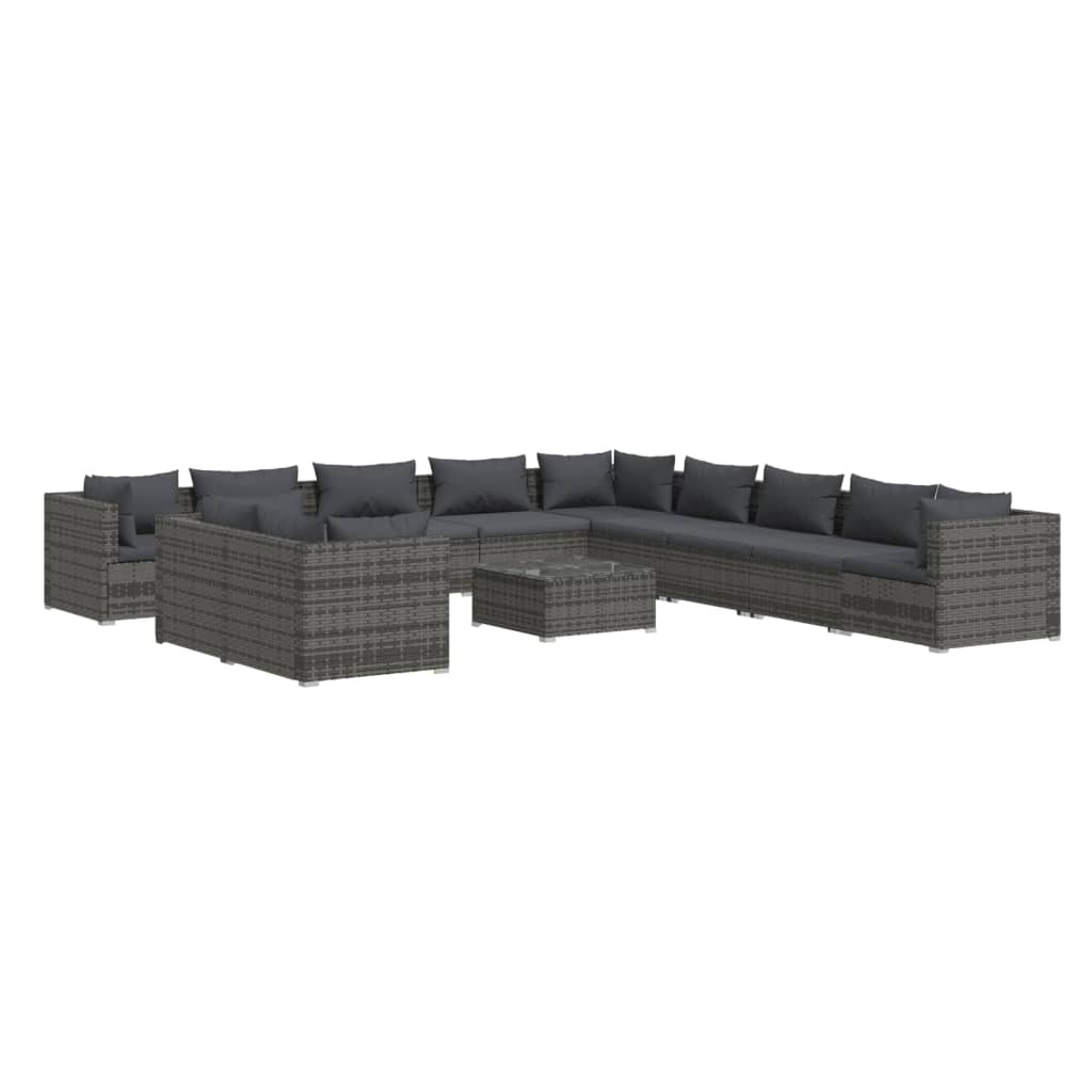 Set Divani da Giardino 12 pz con Cuscini in Polyrattan Grigio cod mxl 43816