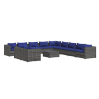 Set Divani da Giardino 12 pz con Cuscini in Polyrattan Grigio 3102542