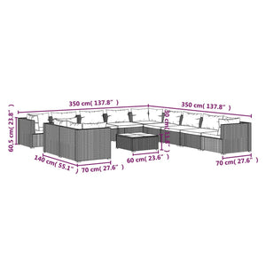 Set Divani da Giardino 12 pz con Cuscini in Polyrattan Grigio 3102542