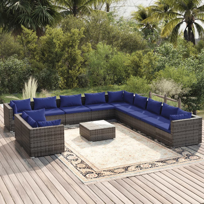 Set Divani da Giardino 12 pz con Cuscini in Polyrattan Grigio cod mxl 39085