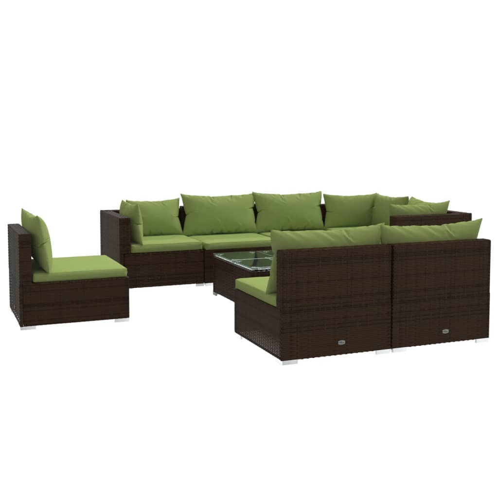 Set Divani da Giardino 9 pz con Cuscini in Polyrattan Marrone cod mxl 39091