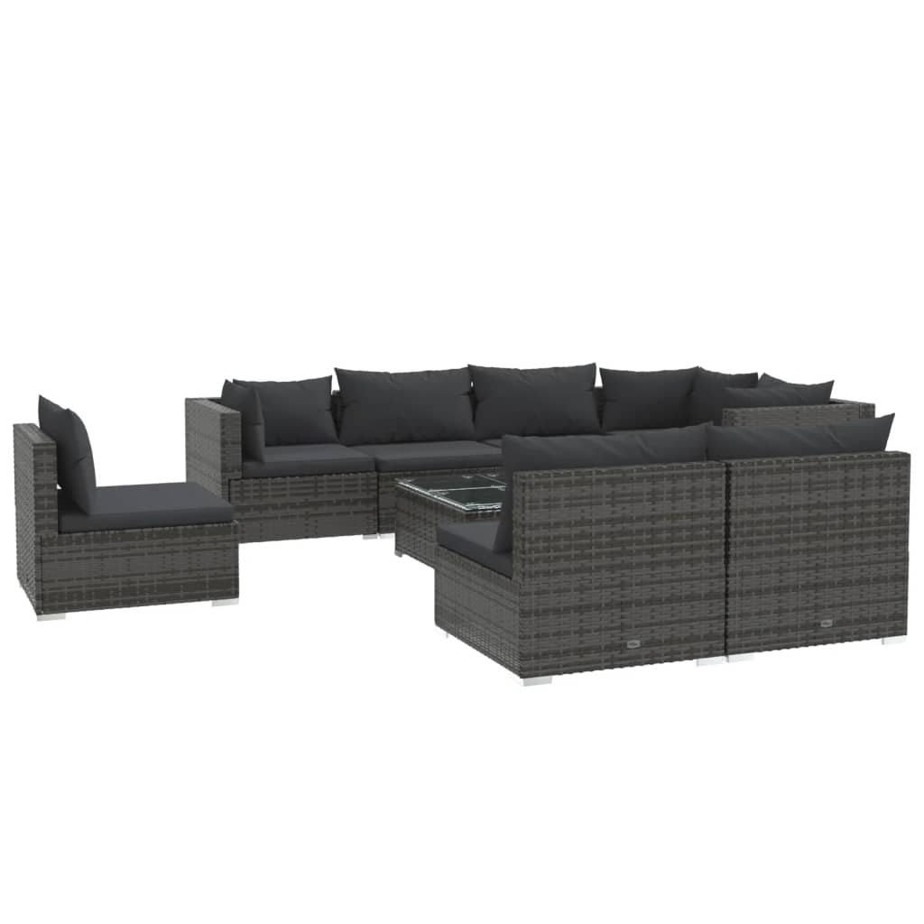 Set Divani da Giardino 9 pz con Cuscini in Polyrattan Grigio 3102557