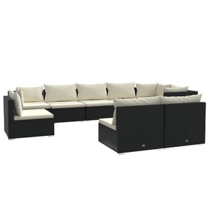 Set Divani da Giardino 9 pz con Cuscini in Polyrattan Nero cod mxl 34783