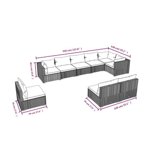 Set Divani da Giardino 9 pz con Cuscini in Polyrattan Nero cod mxl 34783