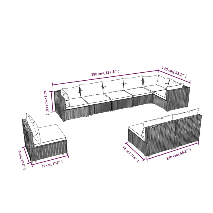 Set Divani da Giardino 9 pz con Cuscini in Polyrattan Nero 3102559