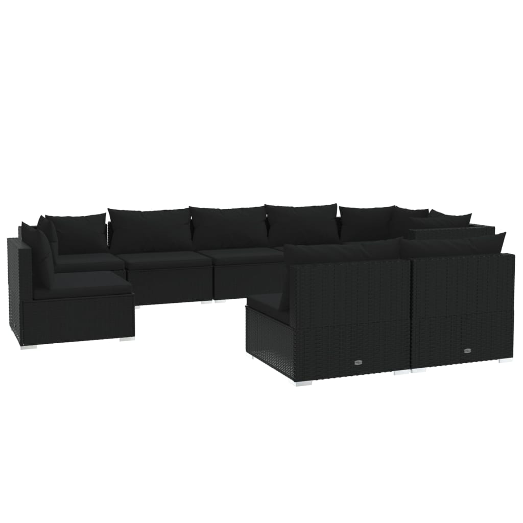 Set Divani da Giardino 9 pz con Cuscini in Polyrattan Nero cod mxl 40482