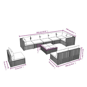 Set Divani da Giardino 10 pz con Cuscini in Polyrattan Nero 3102567