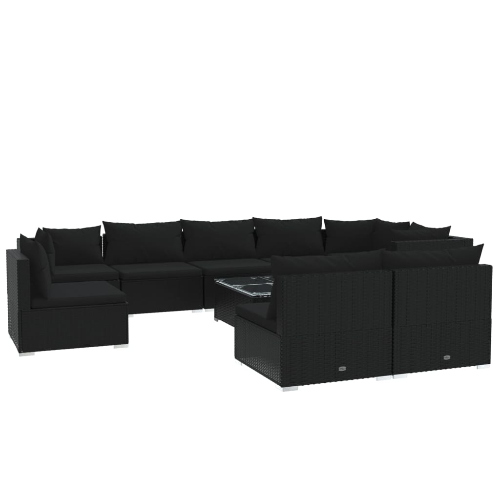 Set Divani da Giardino 10 pz con Cuscini in Polyrattan Nero 3102568