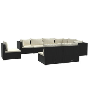 Set Divani da Giardino 9 pz con Cuscini in Polyrattan Nero cod mxl 34780