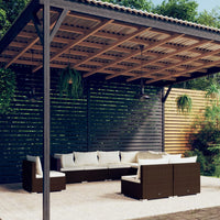 Set Divani da Giardino 9 pz con Cuscini in Polyrattan Marrone 3102578