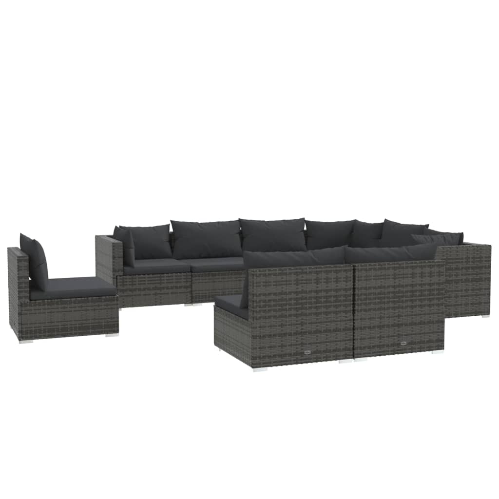 Set Divani da Giardino 9 pz con Cuscini in Polyrattan Grigio 3102581