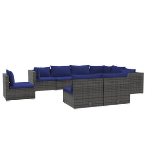 Set Divani da Giardino 9 pz con Cuscini in Polyrattan Grigio 3102582