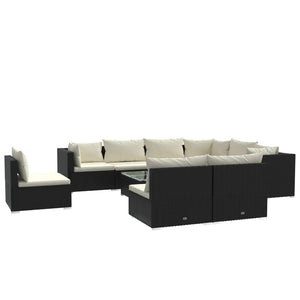 Set Divani da Giardino 10 pz con Cuscini in Polyrattan Nero cod mxl 32620