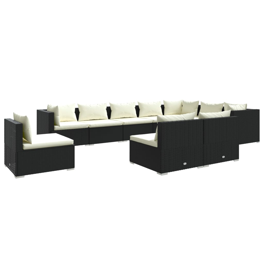 Set Divani da Giardino 10 pz con Cuscini in Polyrattan Nero 3102591