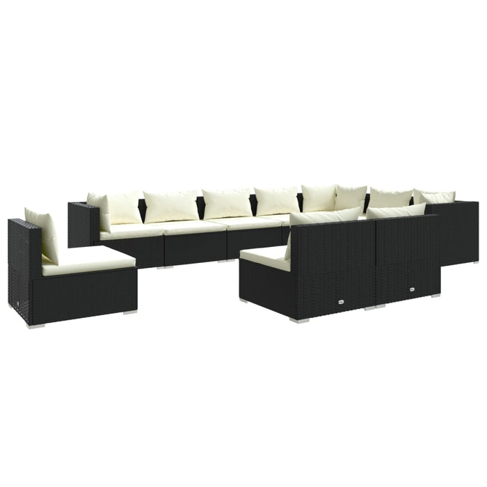 Set Divani da Giardino 10 pz con Cuscini in Polyrattan Nero 3102591