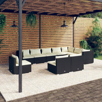 Set Divani da Giardino 10 pz con Cuscini in Polyrattan Nero 3102591