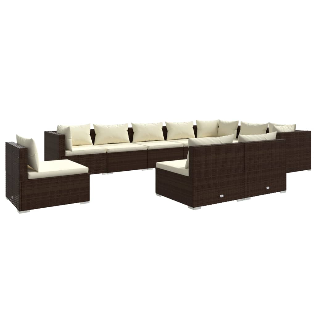 Set Divani da Giardino 10 pz con Cuscini in Polyrattan Marrone cod mxl 42463