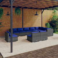 Set Divani da Giardino 10 pz con Cuscini in Polyrattan Grigio 3102598