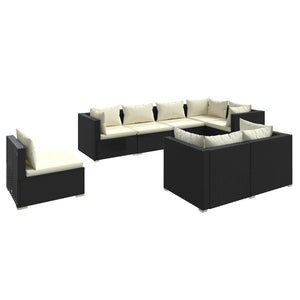 Set Divani da Giardino 8 pz con Cuscini in Polyrattan Nero cod mxl 34877