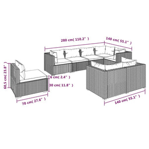 Set Divani da Giardino 8 pz con Cuscini in Polyrattan Nero cod mxl 34877