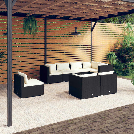 Set Divani da Giardino 8 pz con Cuscini in Polyrattan Nero 3102607