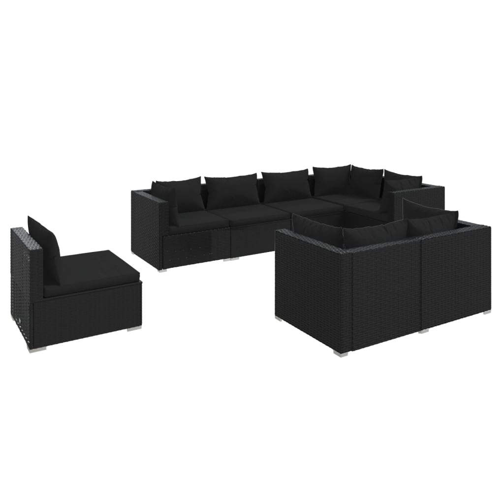 Set Divani da Giardino 8 pz con Cuscini in Polyrattan Nero 3102608