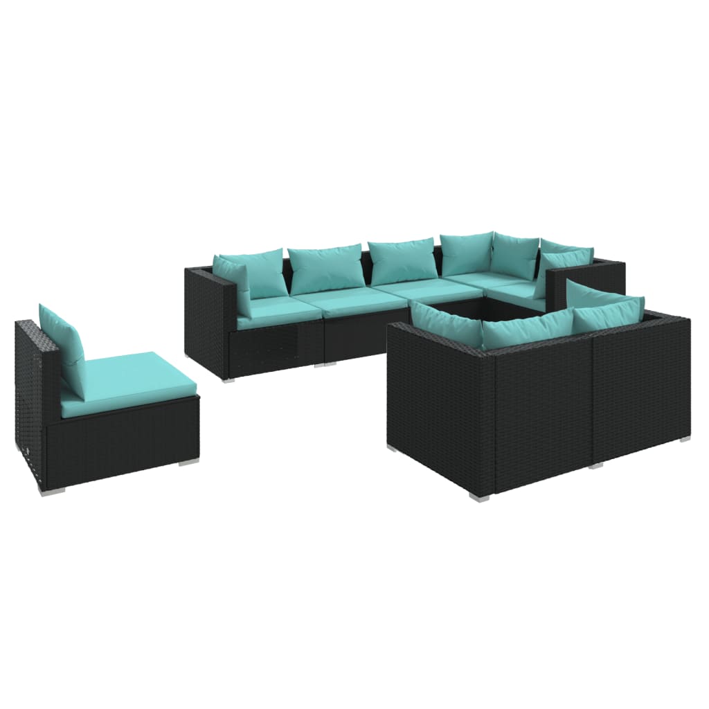 Set Divani da Giardino 8 pz con Cuscini in Polyrattan Nero 3102609