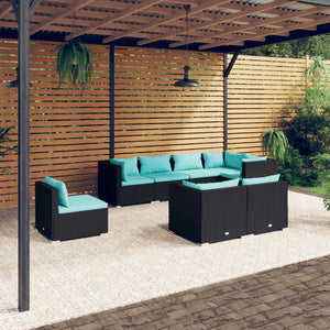 Set Divani da Giardino 8 pz con Cuscini in Polyrattan Nero 3102609