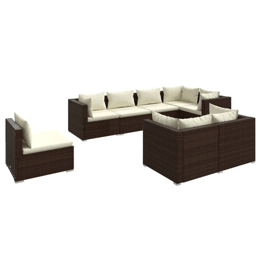 Set Divani da Giardino 8 pz con Cuscini in Polyrattan Marrone cod mxl 40820