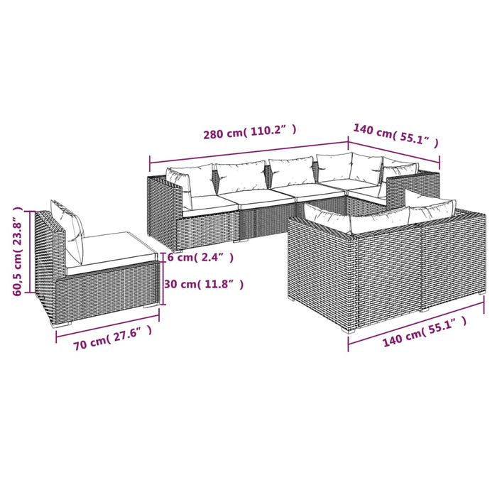 Set Divani da Giardino 8 pz con Cuscini in Polyrattan Marrone 3102610