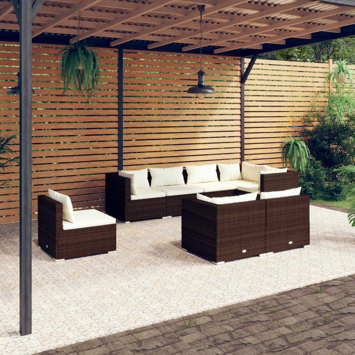 Set Divani da Giardino 8 pz con Cuscini in Polyrattan Marrone cod mxl 40820