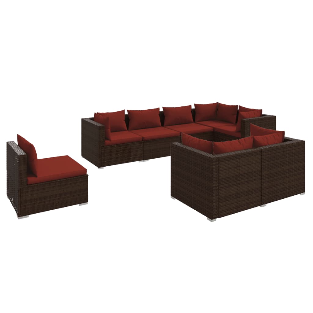 Set Divani da Giardino 8 pz con Cuscini in Polyrattan Marrone cod mxl 37897